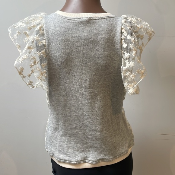 Anthropologie Amadi Floral Blouse Top Flutter Sleeves Sheer Textured Cream XS - Picture 7 of 10